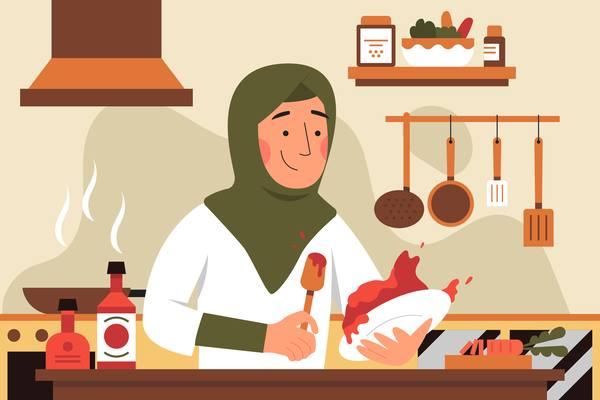 وکتور خانم با حجاب در حال آشپزی